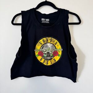 Guns N' Roses Crop Top Black Graphic Band Tee Sleeveless Shirt Sz L